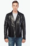 Biker Erkek Hakiki Deri Mont Siyah