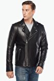 Biker Erkek Hakiki Deri Mont Siyah