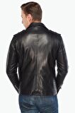 Biker Erkek Hakiki Deri Mont Siyah