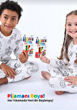 Uzun Kollu Yıkanabilir Boyanabilir Çocuk Pijama Takımı - Boyama Kalemi Hediyeli