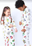 Uzun Kollu Yıkanabilir Boyanabilir Çocuk Pijama Takımı - Boyama Kalemi Hediyeli