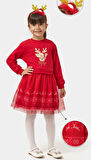 Kız Çocuk Oh Deer Tüllü Baskılı Yılbaşı Elbisesi NBK-24909