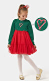 Kız Çocuk Fitilli Fiyonklu Yılbaşı Elbisesi NBK-24920