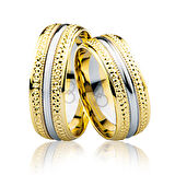 Sarı Beyaz Şeritli  Altın Alyans 3502-2