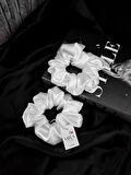 2'li Lüks Kadın Saten Toka - İnci Işıltısı – Lastik Model Scrunchie - Anne Kız Kombini