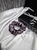 2'li Lüks Kadın Saten Toka - Tozlu Orkide – Lastik Model Scrunchie - Anne Kız Kombini