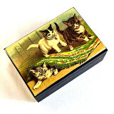 Uretti - Hülya 6683 8214 El Yapımı Nostaljik Retro Kedi Baskılı Dikdörtgen Ahşap Dekoratif Saklama / Takı Kutusu -  Mor