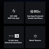 Baseus Super Şarj Led Işıklı Çift USB 60W Araç Şarjı Araç Çakmaklık Şarjı Akıllı Şarj Hızlı Araç Şarj