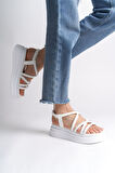BELLA Lastikli Şerit Detaylı Ortopedik Taban Kadın Sandalet CBT - Beyaz