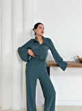 Gömlek yaka kaplama düğmeli takım petrol yeşili st265866