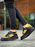 KB-X8 Kuback Siyah Sarı Cilt Yüksek Taban Günlük Spor Ayakkabı