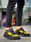 KB-X8 Kuback Siyah Sarı Cilt Yüksek Taban Günlük Spor Ayakkabı