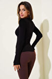 Basic Parmak Geçirme Detaylı Bluz siyah T4266