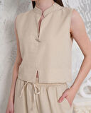 Broşlu yelek pantolon takım bej s255821