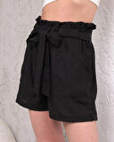 Kuşaklı keten şort siyah s255265