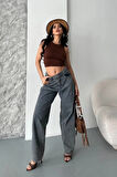 Baggy kar yıkama eskitme kahve jeans pantolon d2007