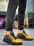 KB-X46 Kuback Siyah Sarı Yüksek Siyah Taban Günlük Spor Ayakkabı