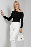 Tek Omuz İpli Bluz Siyah T4328