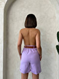Kemerli gabardin şort lila s25735