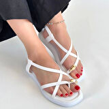 Enjali Beyaz Cilt Sandalet