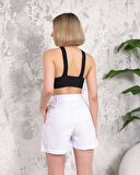 Çizgili düğmeli şort beyaz s2551251