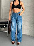 Baggy süper taş bıyık yıkama mavi jeans pantolon d2007