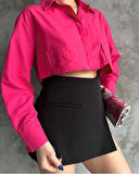 Poplin crop gömlek fuşya s3060