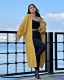 Yarasa kol uzun triko hırka hardal