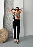 Mom fit enzim taş yıkama jeans pantolon siyah d2006