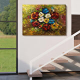 Çiçek Buketi Yağlıboya Görünüm Dekoratif Kanvas Duvar Tablosu-3515