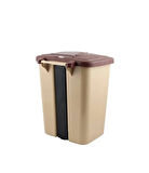 Omnipazar SY-4255 40 lt Köşeli Pedallı Plastik Çöp Kovası (İç Kovasız) Bej