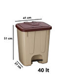 Omnipazar SY-4255 40 lt Köşeli Pedallı Plastik Çöp Kovası (İç Kovasız) Bej