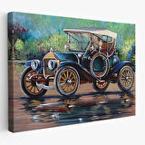 Eski Siyah Araba Yağlıboya Görünüm Dekoratif Kanvas Duvar Tablo-3520