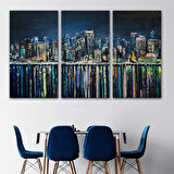 Kıyı Şehrin de Gece Yağlıboya Görünüm Dekoratif Kanvas Duvar Tablosu-3526