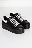mlt0013-2930 Kadın Günlük Hakiki Deri Sneaker Comfort yüksek taban  Casual Ayakkabı /SIYAH/39