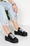 mlt0013-2930 Kadın Günlük Hakiki Deri Sneaker Comfort yüksek taban  Casual Ayakkabı /SIYAH/39