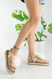 MLT0020-3512  KADIN HASIR  İPLİ ÇİÇEKLİ SANDALET /BEYAZ/37