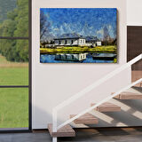 Göl Kenarındaki Köy Evi Dekoratif Duvar Tablosu-3528