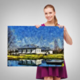 Göl Kenarındaki Köy Evi Dekoratif Duvar Tablosu-3528