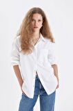 DeFacto Oversize Geniş Kalıp Basic Düz Düğmeli Poplin Uzun Kollu Gömlek U7763AZ24AUWT36