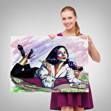 Silahlı Gangster Kız Pop Art Dekoratif Duvar Tablosu-3530