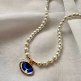 Uretti - Ayşe 5609 - 7124 Cam İncili Tasarım Göz Uçlu Kolye