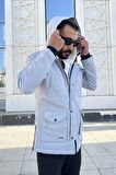 Kanvas Kumaş Kapüşonlu Slim Fit Kalıp Erkek Kışlık Mont