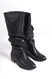 Artı-Artı006-0144  Kadın Günlük Körüklü Siyah Cilt Binici Çizme