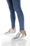 MİA027-1802 Hakiki Deri Kadın Günlük Ortopedik GÜMÜŞ Spor Babet Ayakkabı