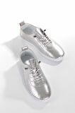 MİA027-1802 Hakiki Deri Kadın Günlük Ortopedik GÜMÜŞ Spor Babet Ayakkabı