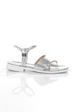 MİA028-3010 Hakiki Deri Kadın Günlük Konforlu GÜMÜŞ Tatil Sandalet