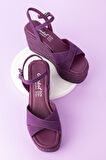 Gondol Kadın Hakiki Deri Dolgu Topuk Platform Sandalet ell.5044 - Mor - 34