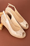 Gondol Kadın Hakiki Deri Dolgu Topuk Platform Sandalet ell.7062 - Gold - 34