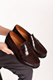 Gondol Erkek Hakiki Deri Kösele Loafer Ayakkabı ny.005 - Bordo Rugan - 40